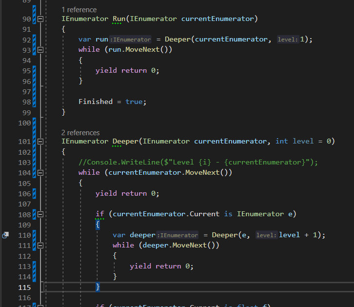 Code of a recursive coroutine implementation